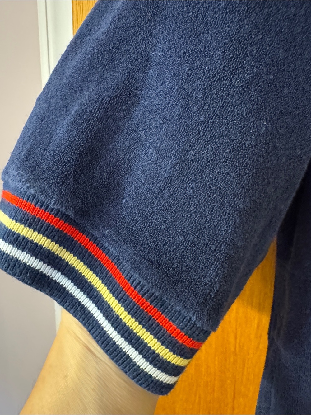 Christian Dior Navy Terry Short-Sleeve Zip-Up Sweater Jacket with Striped Trim - Picture 8 of 10